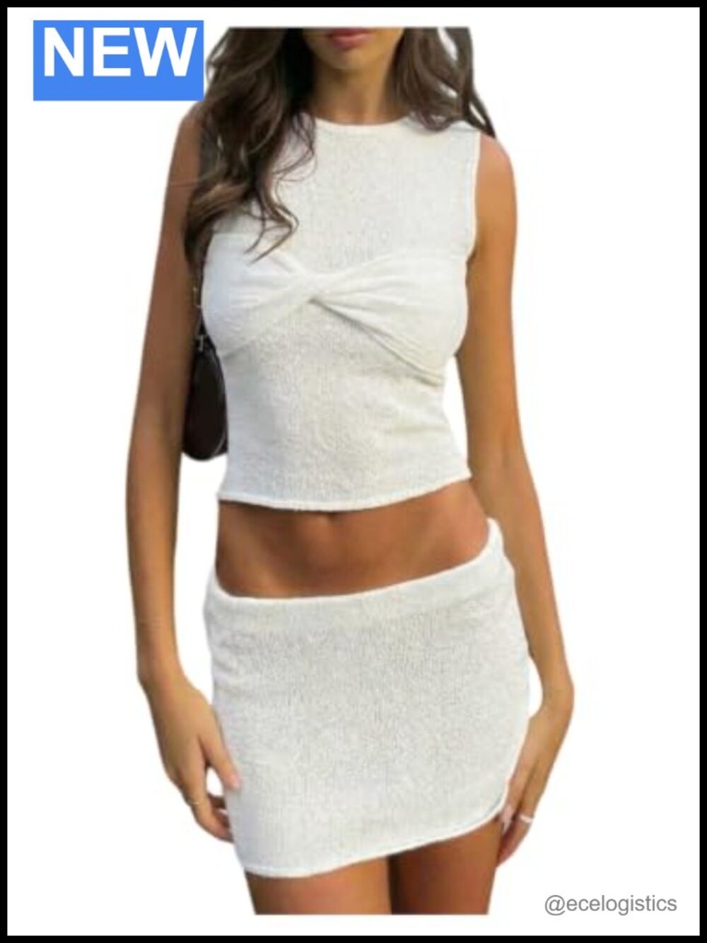2 Piece Skirt Set - Twist Sleeveless Knit Crop Top and Bodycon Mini Skirt